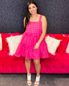 Sheer Grid Print Mini Dress-Dress-Entro-Small-Hot Pink-Inspired Wings Fashion