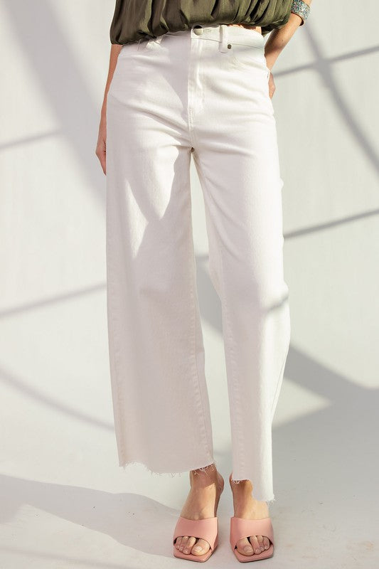 High Waisted Twill Pants-Pants-Easel-Small-White-Inspired Wings Fashion