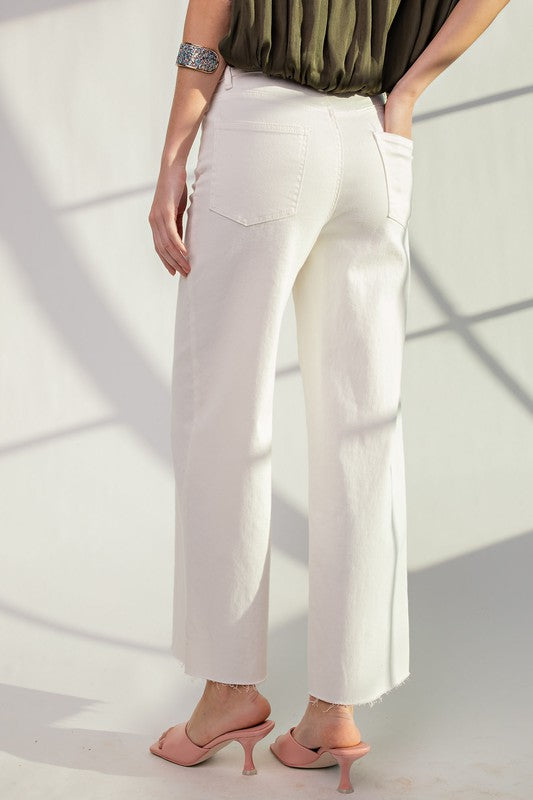 High Waisted Twill Pants-Pants-Easel-Medium-White-Inspired Wings Fashion