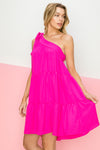 Tiered One-Shoulder Babydoll Dress-Dress-FSL Apparel-Small-Fuchsia-Inspired Wings Fashion