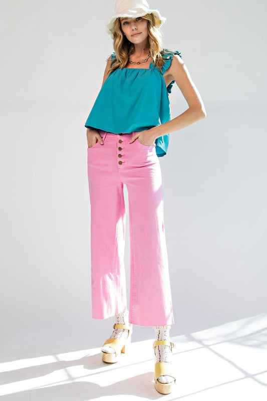 Mid Rise Easy Wide-Leg Twill Pants