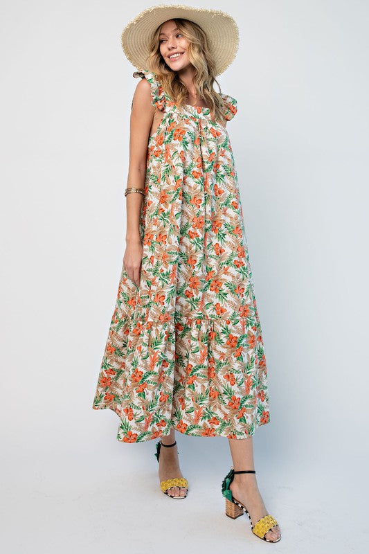 Tropical Printed Ruffle Maxi Dress-Dresses-Easel-Small-Tropical-Inspired Wings Fashion