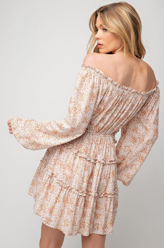 Floral Printed Challis Mini Dress-Dresses-Easel-Small-Forest Green-Inspired Wings Fashion