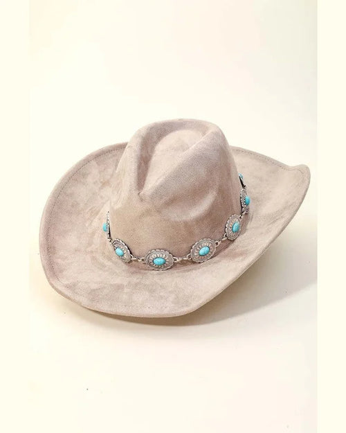Turquoise Oval Stone Strap Cowboy Hat-Hats-Anarchy Street-Taupe-Inspired Wings Fashion