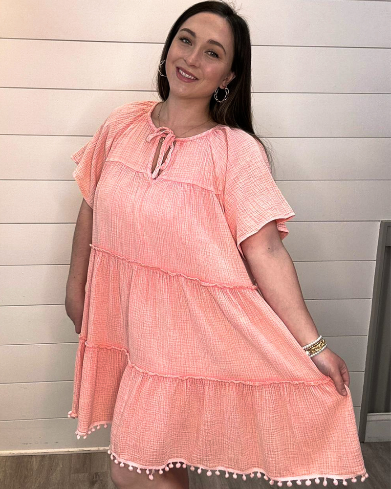 Mineral Washed Gauze Dress-dress-Easel-Small-Coral-Inspired Wings Fashion