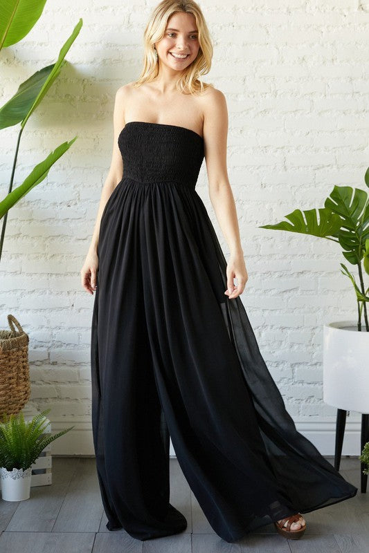 Smocked Tube Wide Leg Jumpsuit-Jumpsuits & Rompers-hers & mine-Small-Black-Inspired Wings Fashion