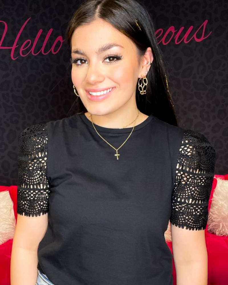 Crochet Lace Short Sleeve Top-Shirts & Tops-She+Sky-Small-Black-Inspired Wings Fashion