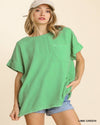 Cuffed Sleeves Frayed Hem Top-Tops-Umgee-Small-Lime Green-Inspired Wings Fashion