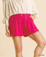 Linen Blend Elastic Waistband Shorts-bottoms-Umgee-Small-Hot Pink-Inspired Wings Fashion