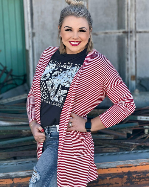 Red And White Striped Cardigan-Cardigans-Texas True Threads-Small-Inspired Wings Fashion