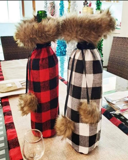 Plaid Wine Holders-Inspired Wings Fashion-White/Black-Inspired Wings Fashion