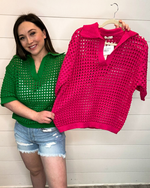 Hollow Out Polo Sweater Top-Tops-and the why-S/M-Fuchsia-Inspired Wings Fashion