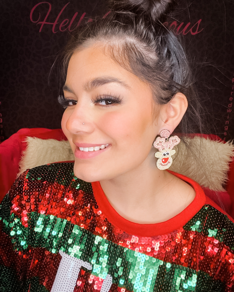 Christmas Reindeer Seed Bead Earrings-Earrings-What's Hot Jewelry-Inspired Wings Fashion