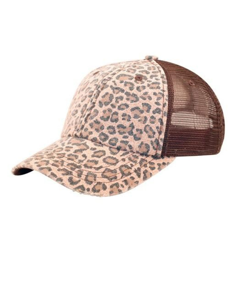 Leopard Print Mesh Trucker Cap-Accessories-Too Too Hat-Adjustable-Brown-Inspired Wings Fashion
