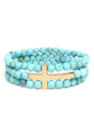 Turquoise Stone Turquoise Bead Strands Bracelet With Cross Charms Perfect  For Summer Beach Days And Friendship Jewelry For Women And Men From  Healing_stones, $0.68