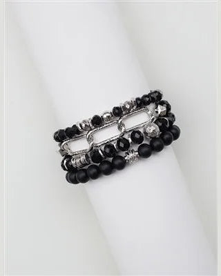Silver Chain Stretch Bracelets-Bracelets-What's Hot Jewelry-Black-Inspired Wings Fashion