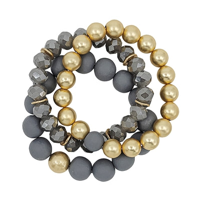 Clay, Crystal & Gold Stretch Bracelets-Bracelets-What's Hot Jewelry-Grey-Inspired Wings Fashion