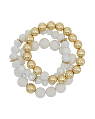 Clay, Crystal & Gold Stretch Bracelets-Bracelets-What's Hot Jewelry-White-Inspired Wings Fashion