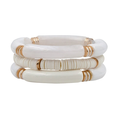 Bamboo Acrylic Stretch Bracelet Set-Bracelets-What's Hot Jewelry-White-Inspired Wings Fashion