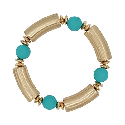 Ball and Gold Bar Stretch Bracelet-Bracelets-What's Hot Jewelry-Teal-Inspired Wings Fashion