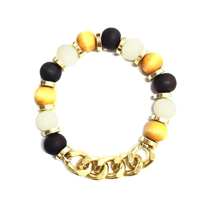 Gold and Wood Stretch Bracelet-Bracelets-What's Hot Jewelry-Black Multi-Inspired Wings Fashion