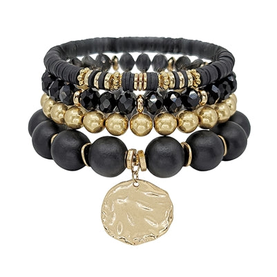 Gold Charm Four Stretch Bracelets-Bracelets-What's Hot Jewelry-Black-Inspired Wings Fashion