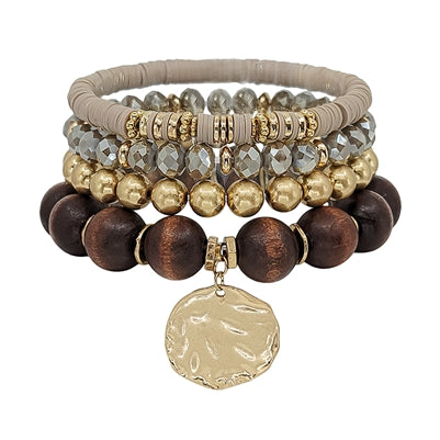 Gold Charm Four Stretch Bracelets-Bracelets-What's Hot Jewelry-Brown-Inspired Wings Fashion