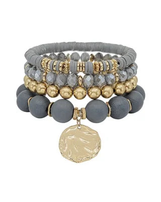 Gold Charm Four Stretch Bracelets-Bracelets-What's Hot Jewelry-Grey-Inspired Wings Fashion