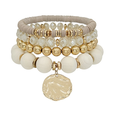 Gold Charm Four Stretch Bracelets-Bracelets-What's Hot Jewelry-White-Inspired Wings Fashion