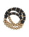 Wood and Gold Beaded Stretch Bracelet Set-Bracelets-What's Hot Jewelry-Black-Inspired Wings Fashion