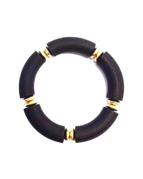 Bead and Gold Disc Stretch Bracelet-Bracelets-Fouray Fashion-Black-Inspired Wings Fashion