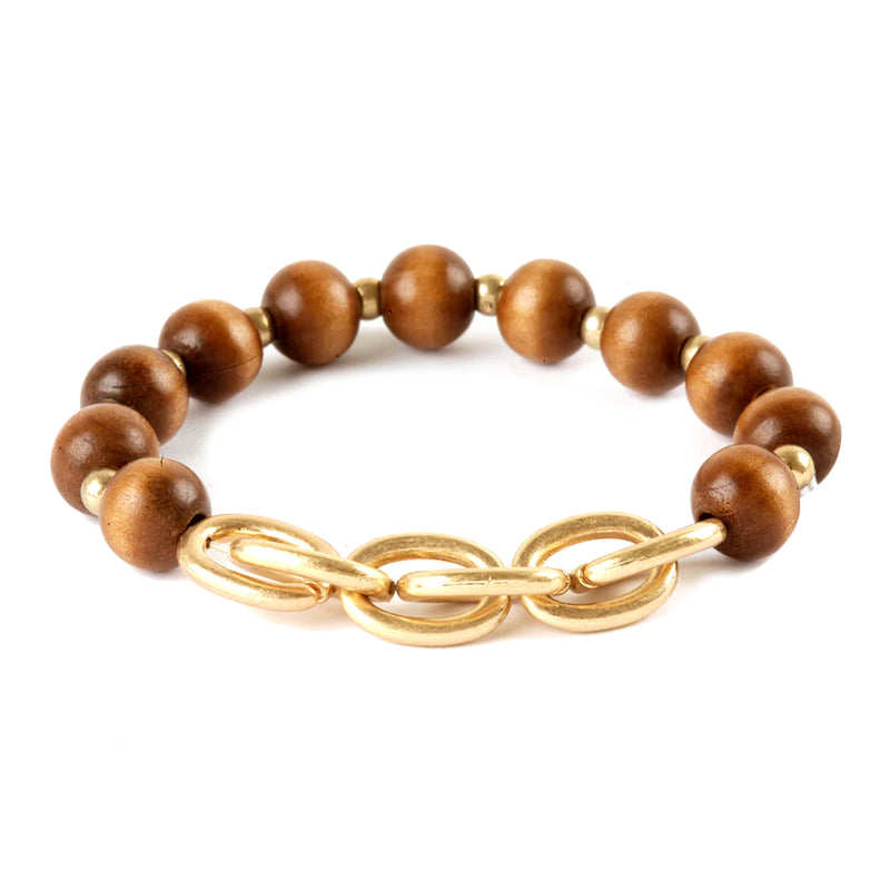Chain Link and Bead Stretch Bracelet-Bracelets-Fouray Fashion-Brown-Inspired Wings Fashion