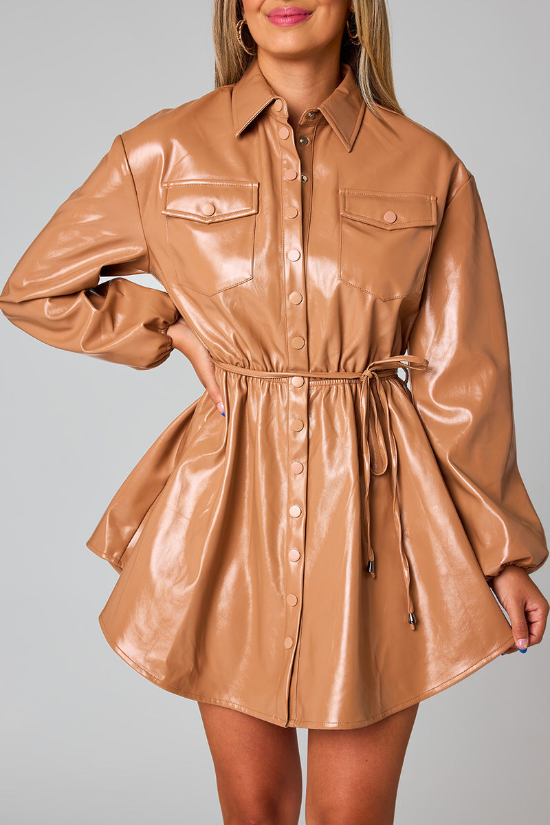 Ariella Button Up Mini Dress-Dresses-BuddyLove-XSmall-Mocha-Inspired Wings Fashion