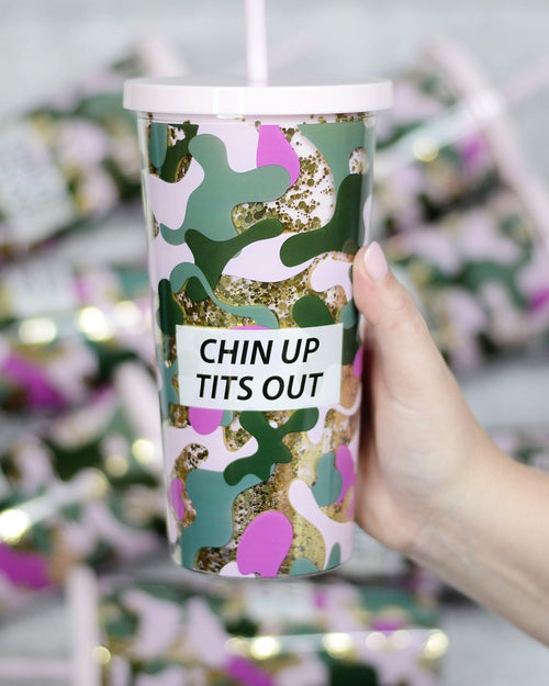 Chin Up Tits Out Glitter Tumbler-Accessories-Mugsby Wholesale-Inspired Wings Fashion