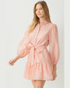 Tie Waist Grid Dress-Dresses-Entro-Small-Peach-Inspired Wings Fashion