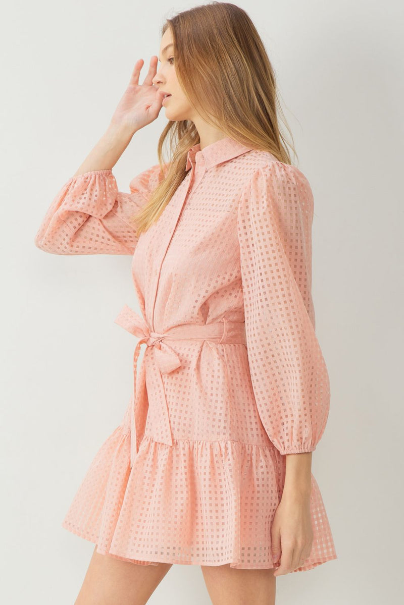 Tie Waist Grid Dress-Dresses-Entro-Small-Peach-Inspired Wings Fashion