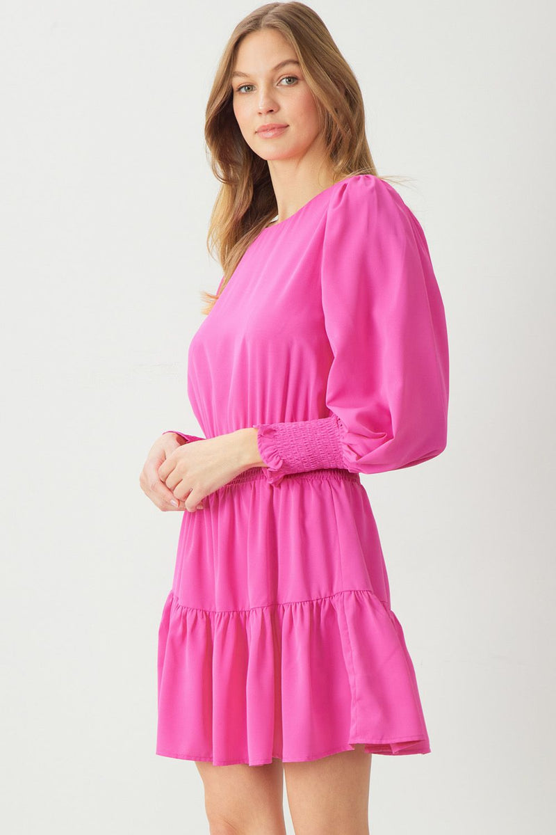 Smocked Sleeve Dress-Dresses-Entro-Small-Pink-Inspired Wings Fashion