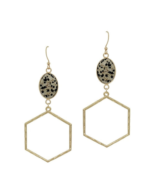 Natural Stone with Hexagon Earrings-Earrings-What's Hot Jewelry-Dalmation-Inspired Wings Fashion
