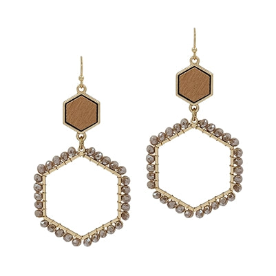 Hexagon Crystal Earrings-Earrings-What's Hot Jewelry-Peach-Inspired Wings Fashion