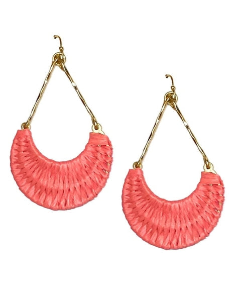 Woven Rattan Teardrop Earrings-Earrings-What's Hot Jewelry-Pink-Inspired Wings Fashion