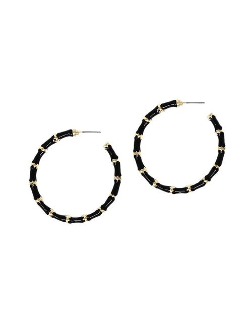 Enamel and Gold Hoop Earrings-Earrings-What's Hot Jewelry-Black-Inspired Wings Fashion