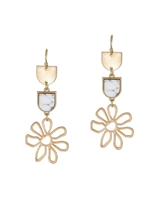 Gold Flower Drop Earrings-Earrings-What's Hot Jewelry-Inspired Wings Fashion