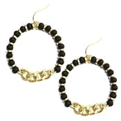 Wood and Gold Chain Hoop Earrings-Earrings-What's Hot Jewelry-Black-Inspired Wings Fashion