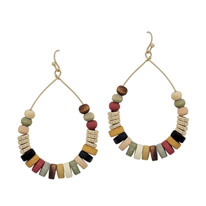 Gold and Wood Teardrop Earrings-Earrings-What's Hot Jewelry-Multi-Inspired Wings Fashion