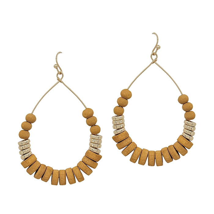 Gold and Wood Teardrop Earrings-Earrings-What's Hot Jewelry-Mustard-Inspired Wings Fashion