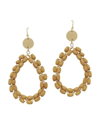 Wood Beaded Tear Drop Earrings-What's Hot Jewelry-Mustard-Inspired Wings Fashion