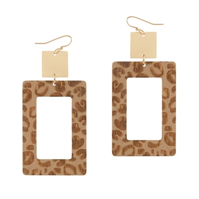 Rectangle Animal Printed Wood Earrings-Earrings-What's Hot Jewelry-Brown-Inspired Wings Fashion