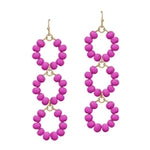 Wood Beaded Triple Drop Earrings-Earrings-What's Hot Jewelry-Hot Pink-Inspired Wings Fashion