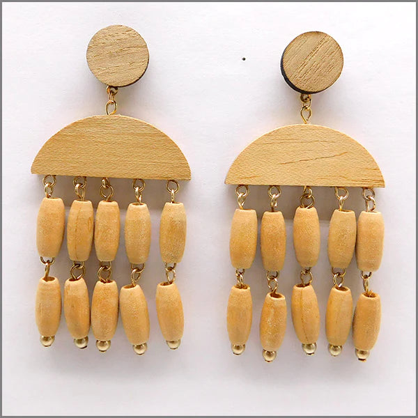 Half Circle with Dangling Beads Earrings-Apparel & Accessories-Fouray Fashion-Wood-Inspired Wings Fashion