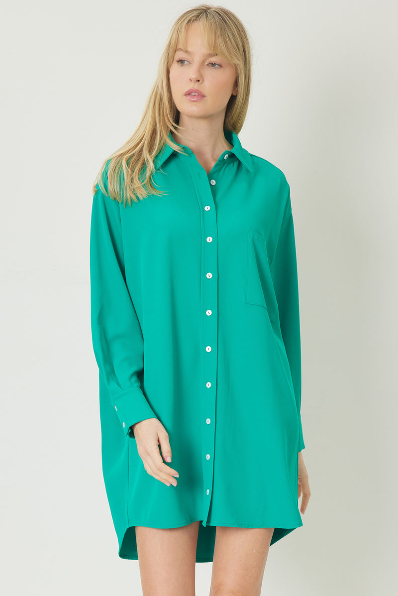 Button Up Shirt Dress-Dress-Entro-Small-Green-Inspired Wings Fashion